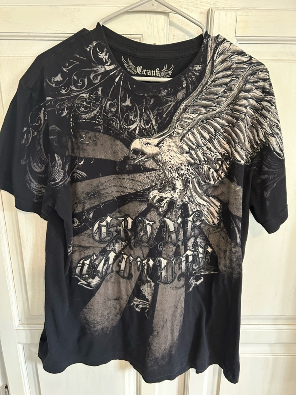 Y2k Crank Couture Cross Wings T Shirt Men's Size XL All Over Print Vtg